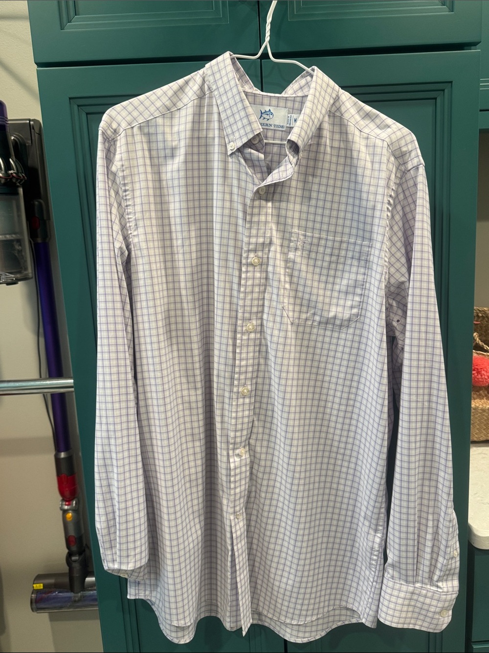 Button-Down Check Dress Shirt in White & Light Purple-Southern Tide Brrrr Oxford